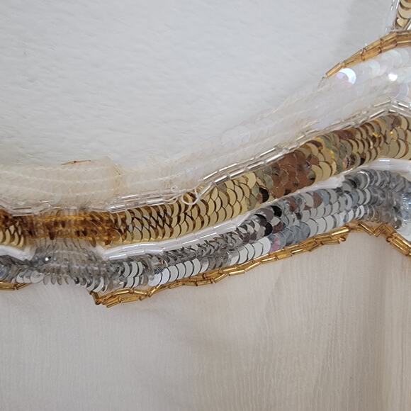 Vintage 90s Saks Fifth Avenue 100% Pure Silk Sequin Maxi Dress Beige Cream Sz 6 - Picture 15 of 16